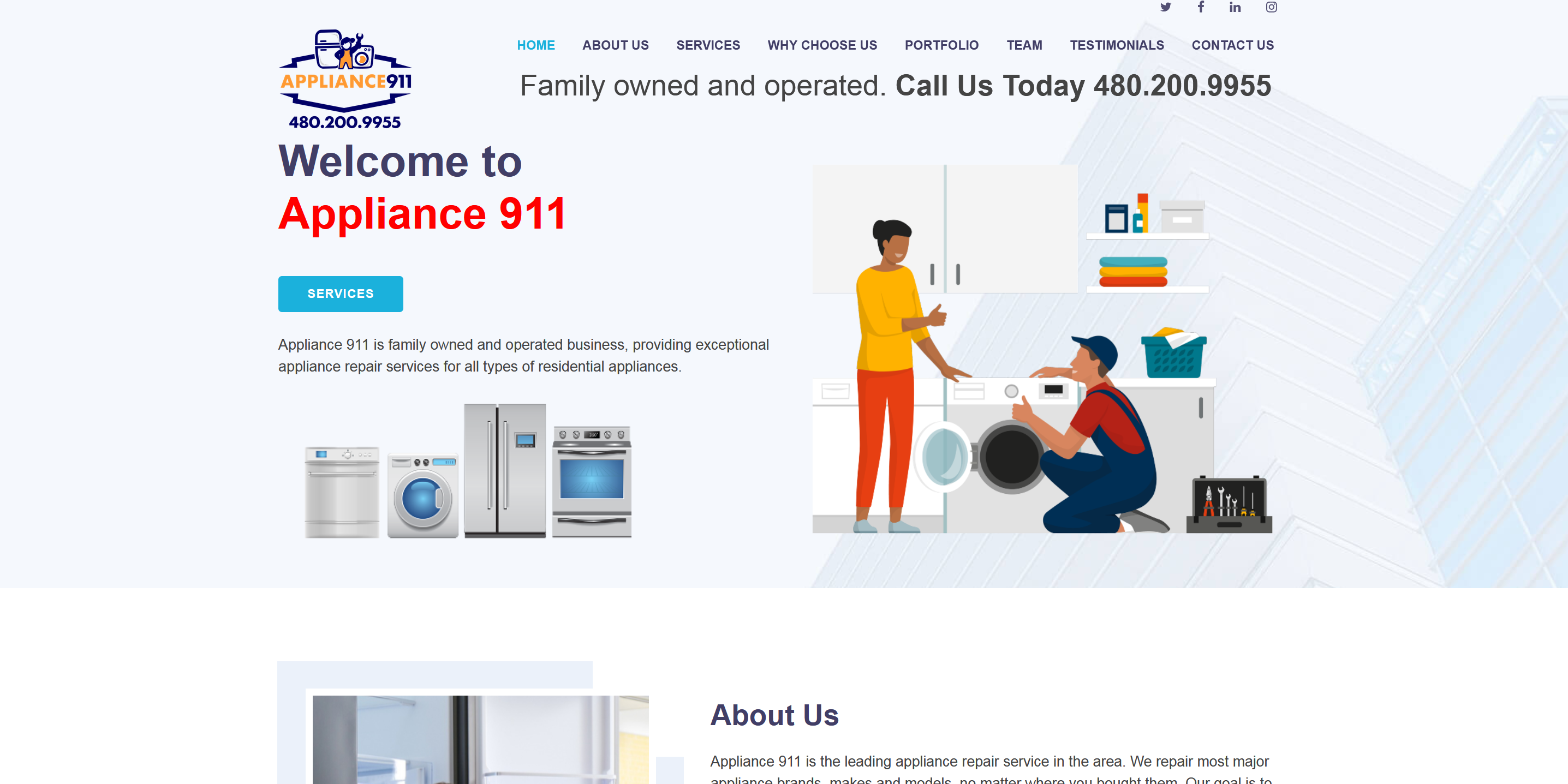 Appliance service website design example